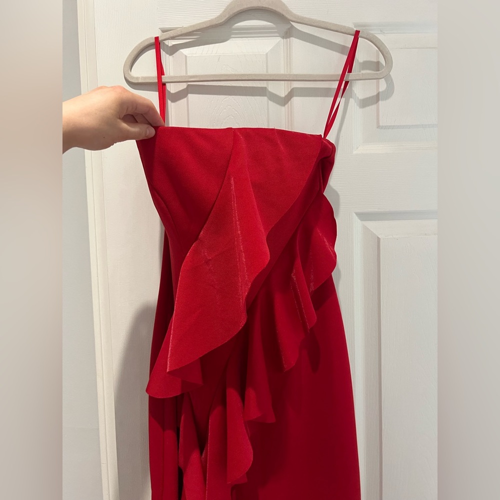 Jay Godfrey Strapless Red Ruffle Gown - Picture 3 of 6
